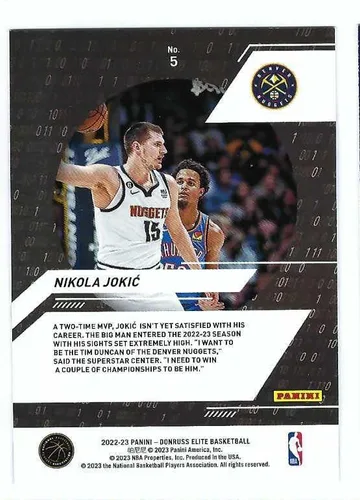 Vista 2 de NIKOLA JOKIC 2022-23 Panini Elite Power Formulas #5 Card Denver Nuggets Baloncesto