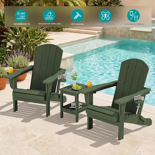 Vista 2 de SERWALL Juego de 4 sillas Adirondack para exteriores con portavasos, aguacate Palta
