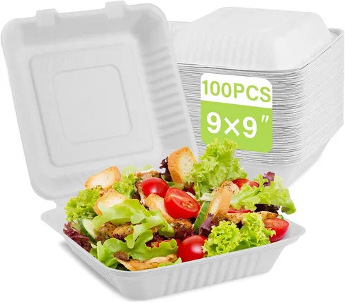 Vista 11 de greensight Envases para llevar desechables 6x6, paquete de 100 envases para alimentos en forma de concha, cajas compostables para llevar, envases
