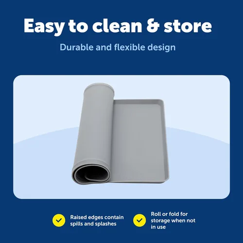 Vista 6 de PetSafe Tapete para fuente y alimentador, para perros y gatos, mantel individual de silicona para alimentos y agua, 26 x 16 pulgadas, impermeable