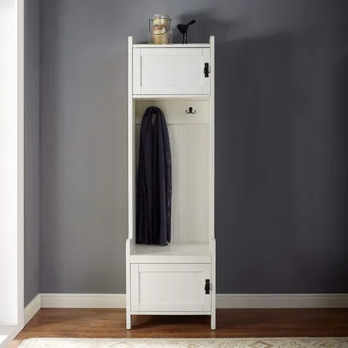 Vista 9 de Crosley Furniture Fremont - Árbol de pasillo con armarios de almacenamiento y ganchos para colgar percheros, color blanco envejecido