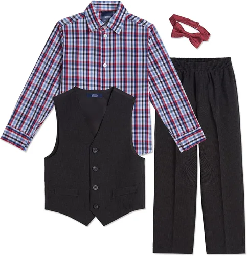 Vista 2 de IZOD - Conjunto de 4 piezas para niño, camisa de vestir con cuello, corbata, chaleco y pantalones