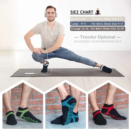 Vista 2 de Muezna Calcetines de yoga antideslizantes para hombre, para pilates, barras, Bikram Fitness Hospital con puños