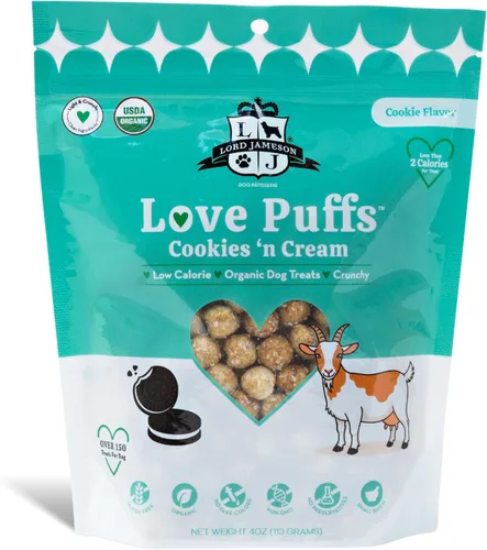 Vista 14 de Lord Jameson Cheddar Charm Colección Love Puffs ligeros y crujientes Golosinas orgánicas para perros, receta de queso, sin gluten, sin