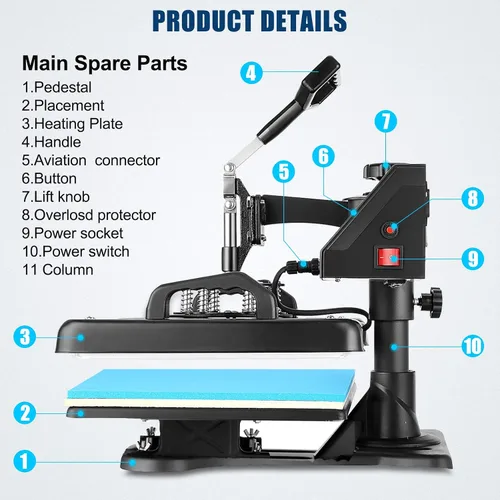 Vista 7 de WHUBEFY Prensa de Calor, Máquina de Impresión de Camisetas 5 en 1 de 15"x12" Máquina de Transferencia de Calor Industrial Digital, Máquina de Prensa