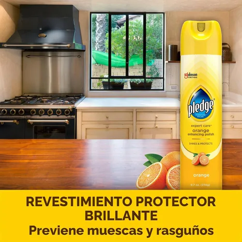 Vista 6 de Pledge Pulidor mejorador, spray de madera y muebles, aroma a naranja, 9.7 onzas