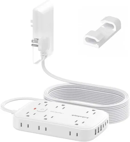 Vista 9 de Regleta de alimentación beige con puertos USB, cable de extensión plano de 5 pies, cable de extensión decorativo de 1625 W con 8 tomas de corriente