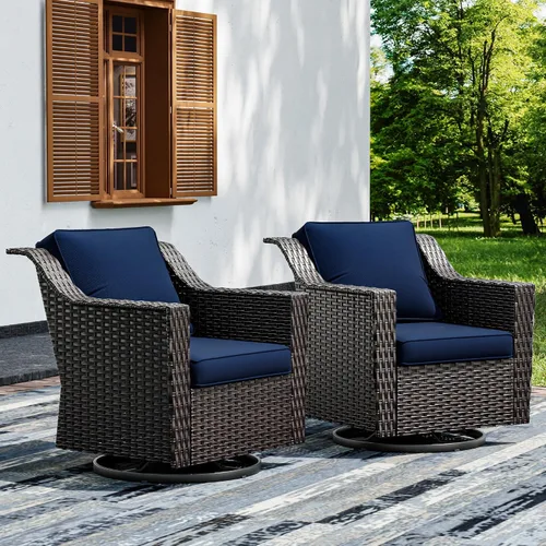 Vista 47 de Joyside Juego de 2 sillas de mimbre para patio, muebles de ratán para exteriores con reposabrazos anchos y cojines gruesos, tamaño grande mejorado
