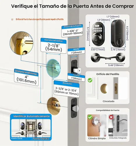 Vista 6 de Veise RZ-C Cerradura de puerta de entrada sin llave con 2 manijas