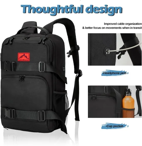 Vista 4 de GoHimal Mochila para monopatín, mochila deportiva, bolsa para laptop, diseño multideportivo para hombres y mujeres, Negro, Tamaño único, Moderno