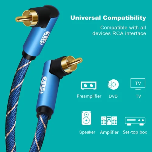 Vista 4 de EMK Cable de subwoofer de 90 grados, cable RCA macho a macho, cable de audio coaxial digital para subwoofer, TV, barras de sonido, amplificador