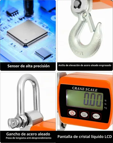 Vista 3 de QWORK Báscula digital para grúa resistente, capacidad de 2200 libras/2,204.6 lbs, conversión de unidades duales, báscula colgante industrial precisa