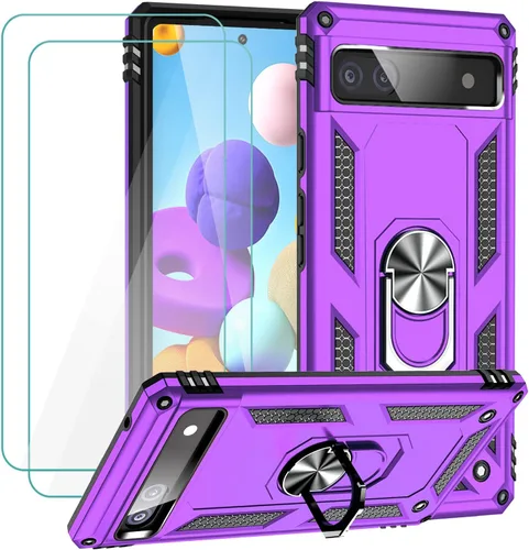 Vista 12 de Funda para Google Pixel 6a con protector de pantalla de vidrio templado [2 unidades], funda protectora de grado militar a prueba de golpes con Negro