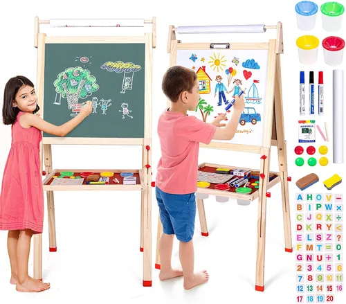 Vista 7 de Ragstone Caballete para niños con papel de tamaño doble, pizarra de tiza y pizarra negra