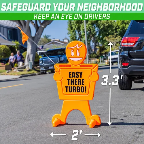 Vista 2 de GoSports Señal de seguridad callejera Slow Down Man! - Letrero de seguridad de 3 pies de alta visibilidad para niños en juego para vecindarios con 9