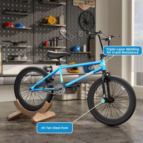 Vista 4 de 67i - Bicicleta BMX para niños de 18/20 pulgadas, bicicleta para niños de 8 a 12 años con freno U delantero y trasero, asiento ajustable, horquilla