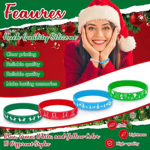 Vista 3 de Tondiamo 200 pulseras de silicona de Navidad, pulseras de goma, pulseras de Navidad a granel, regalos de fiesta feliz para niños y adultos, rellenos