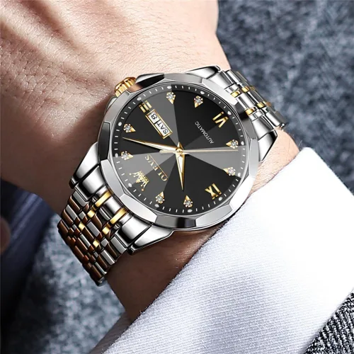 Vista 57 de OLEVS Reloj de pulsera automático con diseño de esqueleto para hombre, de lujo, con diamantes de lujo, de acero inoxidable, calendario, reloj