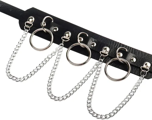 Vista 5 de Gargantilla gótica para mujeres y niñas, de cuero negro, con forma de corazón y cadenas circulares de corazón, collar de Halloween, collar gótico