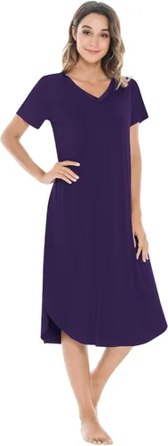 Vista 3 de NACHILA Camisones para mujer, viscosa hecha de bambú, cuello en V, manga corta, ropa de dormir fresca S-2X