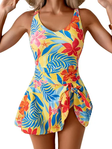 Vista 12 de Aidonger - Traje de baño de una pieza para mujer, con control de abdomen, falda, traje de baño con efecto adelgazante