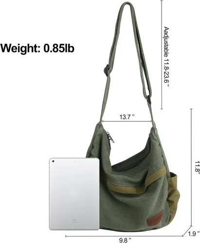 Vista 6 de Bolso bandolera grande de lona con múltiples bolsillos para hombres y mujeres, bolso cruzado de hombro para laptop