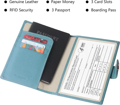 Vista 3 de Portapasaportes de cuero auténtico para pasaporte, con bloqueo Rfid - con compartimento para documentos de identificación