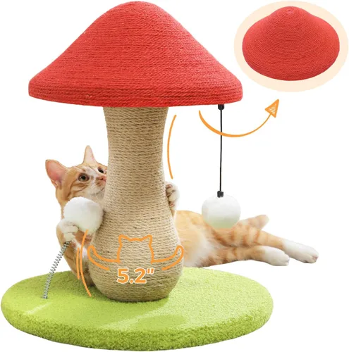 Vista 7 de PETEPELA Poste rascador de 19 pulgadas, torre de árbol para gatos, rascador de sisal 100% natural con cama grande de felpa superior, plataforma
