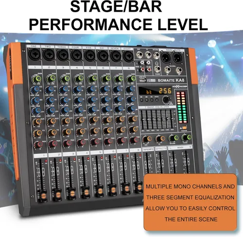 Vista 6 de Mezclador de 8 canales para karaoke, iglesia y fiesta Bluetooth USB Audio Mixer con 48V Phantom Power