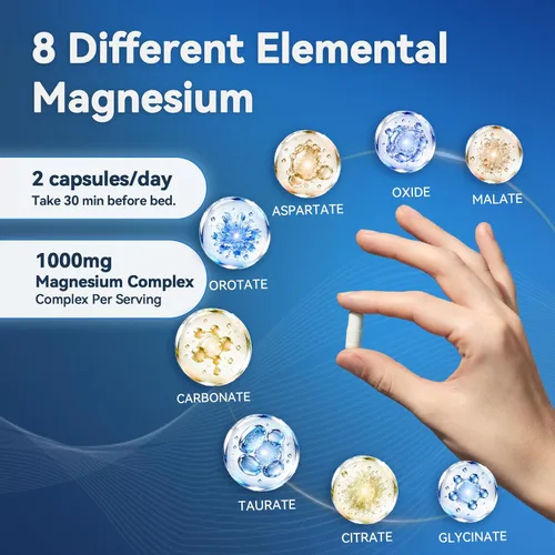 Vista 6 de Complejo de magnesio 1000mg para mujeres, 8 formas, alta absorción, 240