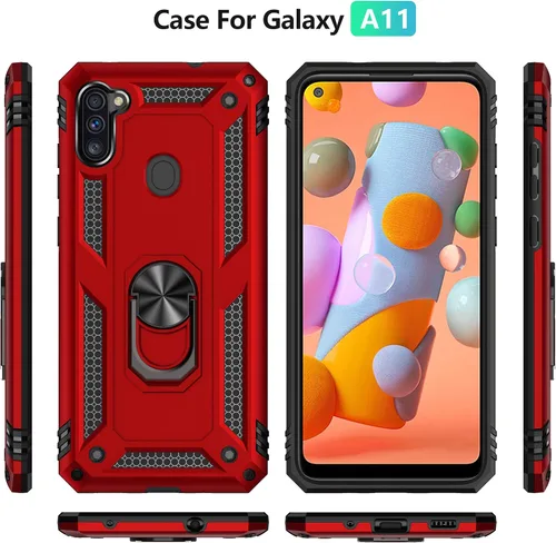 Vista 4 de Funda para Samsung A11, Galaxy A11, funda de grado militar resistente con protector de pantalla HD, anillo magnético atril para Samsung Galaxy A11
