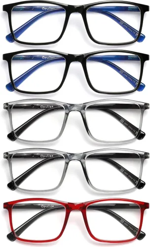 Vista 13 de OPULIZE INK - Gafas de lectura – Paquete económico de 2 – Marco rectangular grande – Bisagras de resorte – Resistente a los arañazos – Brazo negro