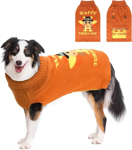 Vista 13 de Suéter navideño de cuello alto para perro, suéter de invierno de renos y copos de nieve con agujero para la correa, suéter de punto para cachorros