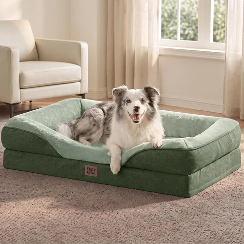 Vista 15 de EHEYCIGA Cama para perro de espuma viscoelástica para tamaño mediano, sofá ortopédico para perro con lados y forro impermeable, sofá cama lavable
