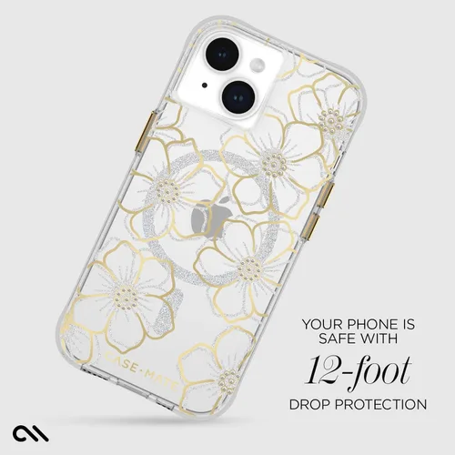Vista 3 de Case-Mate Funda para iPhone 15 – Gemas florales [protección contra caídas de 12 pies] [compatible con MagSafe] Funda magnética con diamantes