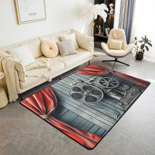 Vista 27 de Homewish Alfombra antideslizante de cine de teatro, alfombra de película retro con palomitas de maíz para interiores, alfombra de entrada, noche