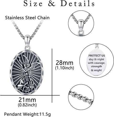 Vista 6 de Odinstone Collar de plata de ley 925 con medalla de San MiguelSan CristóbalSan BenitoCrucifijo de JesúsSan UrielArcángel Rafael para hombres