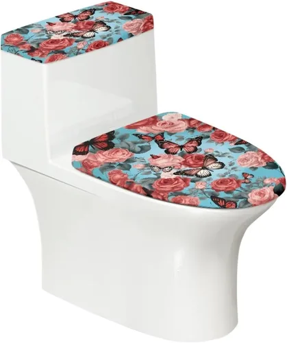 Vista 13 de Flashideas Juego de cubierta para tanque y tapa de inodoro con estampados de patas de perro coloridas - Elástico, se adapta a la mayoría de tanques