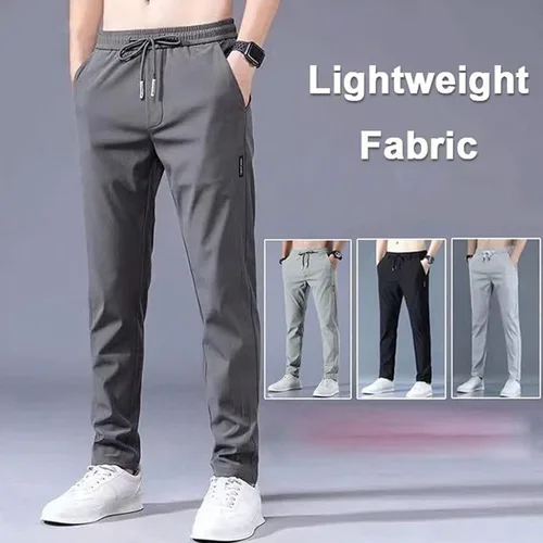 Vista 4 de Pantalones elásticos de secado rápido para hombre, de seda de hielo, transpirables, de secado rápido, pantalones de trabajo de pesca, para correr