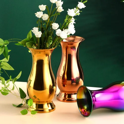 Vista 7 de Jarrones de mesa de acero inoxidable/florero de acero inoxidable de escritorio brillante para el hogar 4.2 "x 8.8" - dorado