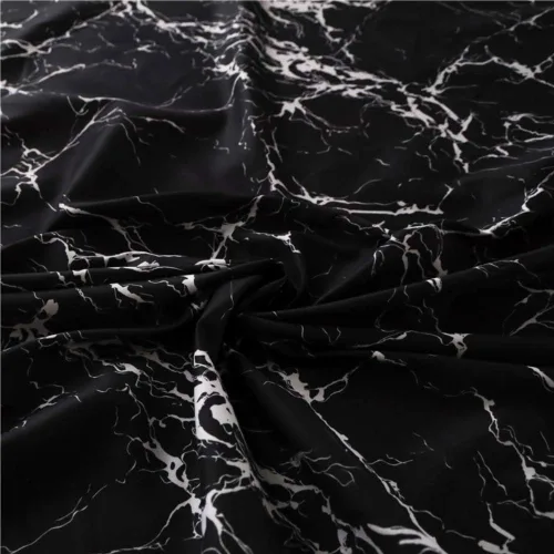 Vista 6 de Juego de sábanas bajeras con estampado de mármol, tamaño individual, elegante, de lujo, color negro, para niños, adolescentes, adultos, decoración