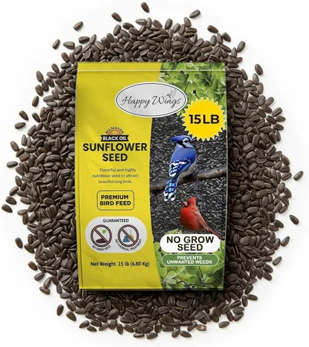 Vista 9 de Happy Wings Semillas de Girasol de Aceite Negro – Alimento para Aves Silvestres de 5 libras para Cardenales, Pinzones y Carboneros – Alimento