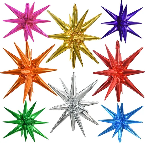 Vista 39 de TONIFUL 4 globos 4D enormes de estrella negra de 22 pulgadas, globos de aluminio de Mylar de estrella explosión para suministros de fiesta, telón