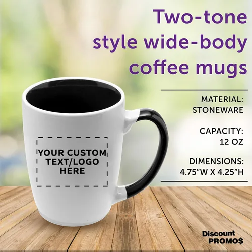 Vista 4 de DISCOUNT PROMOS Tazas de café personalizadas Java de dos tonos, 12 onzas, juego de 10/50/100 unidades personalizadas a granel para café, té