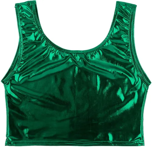 Vista 6 de iiniim Fashion - Camiseta sin mangas de cuero brillante metálico sin mangas con cuello redondo para mujer, chaleco de fiesta y club, Metálico