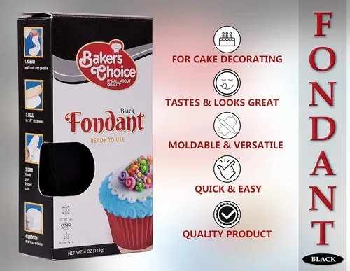 Vista 3 de Baker's Choice Glaseado de fondant negro, 4 onzas, listo para usar, para decoración de pasteles, fácil de enrollar, moldeable, kosher, sin lácteos