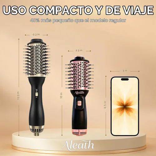 Vista 7 de Aleath Cepillo secador de pelo para viajes: regalos 2026 para mujeres - Pequeño cepillo de aire caliente con doble voltaje automático - Cepillo