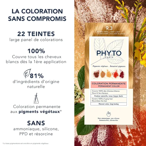 Vista 2 de Phytocolor Tinte Permanente para el Cabello, 9.3 Rubio Dorado Muy Claro, con Pigmentos Botánicos, 100% Cobertura de Canas, Sin Amoníaco, Sin PPD