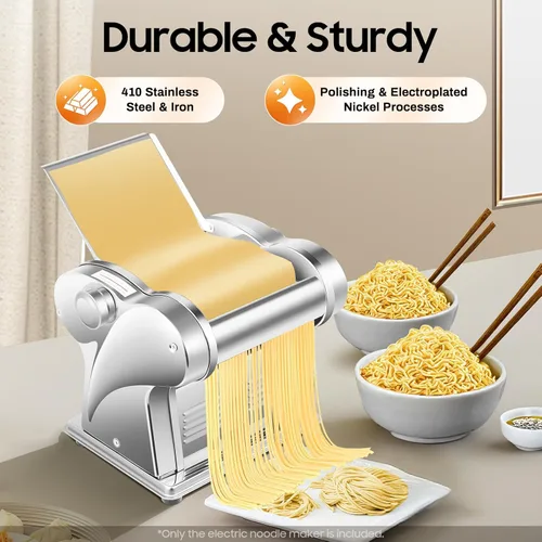 Vista 2 de Máquina eléctrica para hacer pasta, rodillo de masa eléctrico comercial, grosor de fideos, acero inoxidable ajustable, 135 W, máquina para hacer