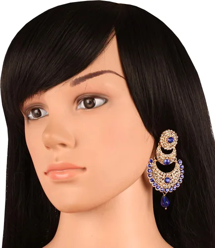 Vista 2 de Touchstone - aretes para mujer, diseño con cristales de madera de bollywood en tono dorado de Chandbali